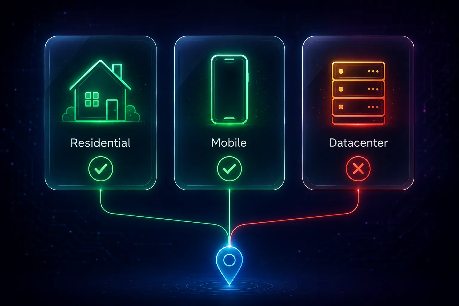 Proxy types for Google Maps scraping: residential and mobile work, datacenter proxies get blocked