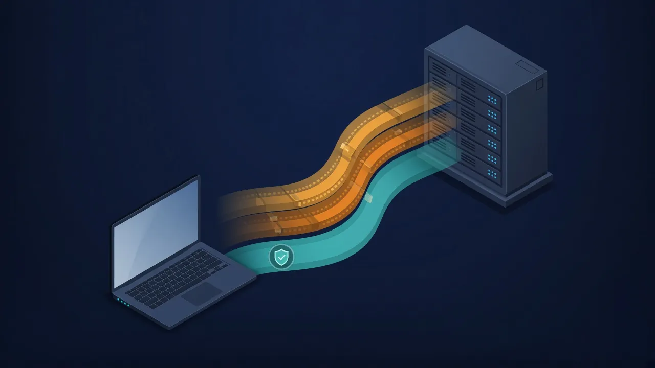 Illustration of a laptop sending traffic through two kinds of proxy tunnels to a server, comparing HTTP proxy tunnels with a protected SOCKS5 tunnel