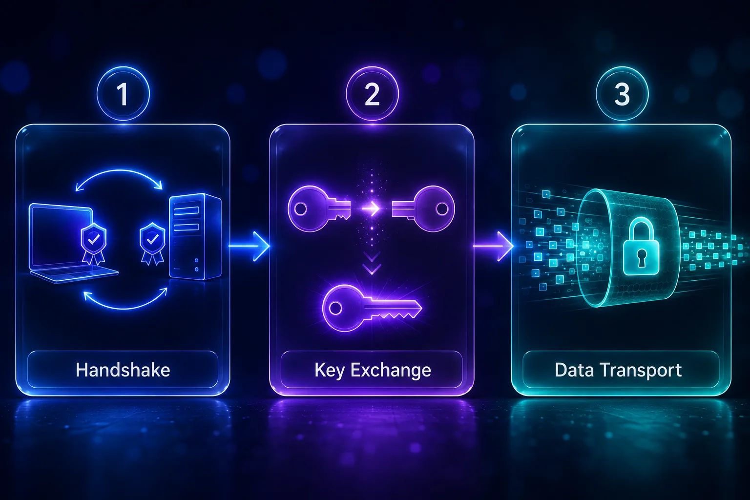 The three phases of every VPN connection: handshake, key exchange, and encrypted data transport