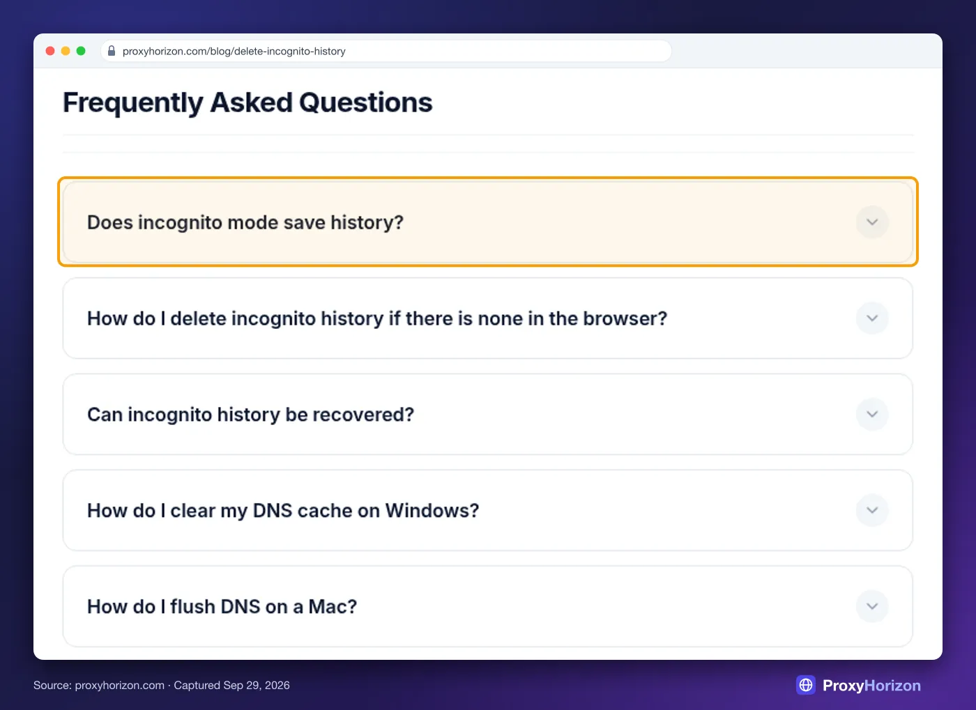 FAQ section of our test article with questions in collapsed accordion rows, the answers Jina Reader and trafilatura dropped