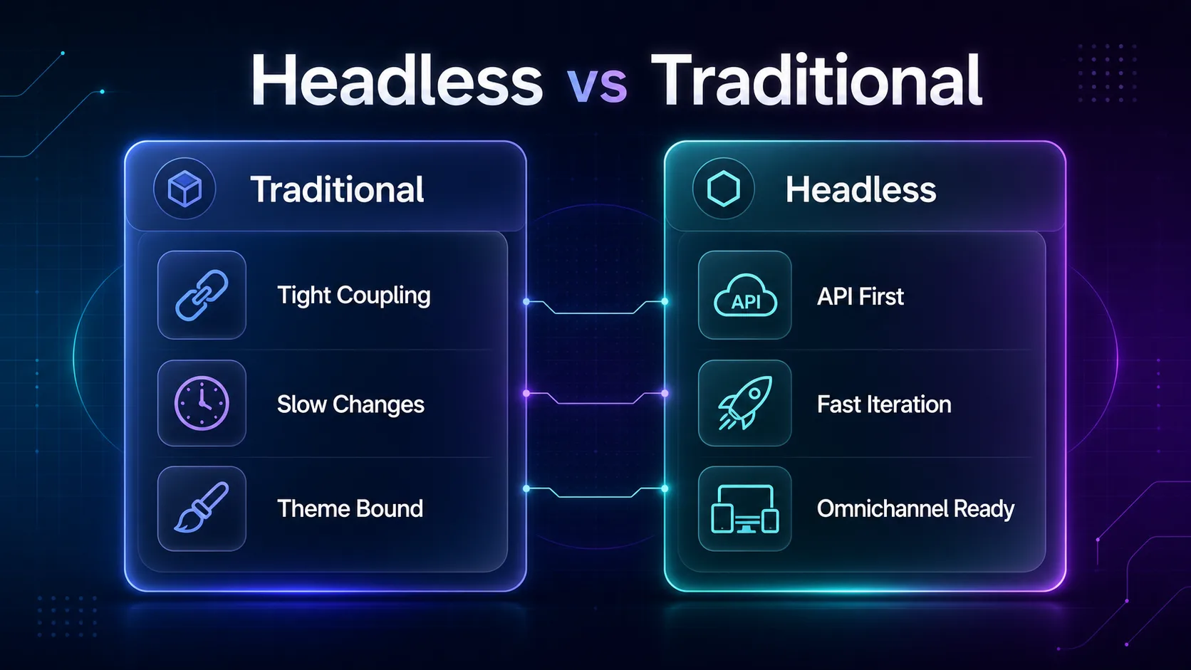 Infographic comparing traditional and headless CMS architectures side by side